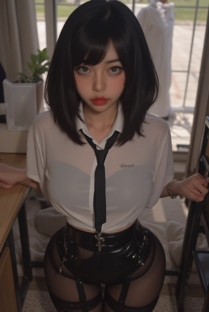(Cinematic Digital Artwork: 1.3), High quality, masutepiece, of the highest quality, Super Detail, Illustration, [4K Digital Art]、(Moody lighting:1.2), depth of fields, Bokeh, 4K Solo, (Elite Detective、Police Uniform, policewoman), Stockings, City lights, (gaze at the audience: 1.3), Lips apart, Red lips, Shiny skin, dent in the skin, Best Quality, Ultra High Resolution, (Realism: 1.4),Fingers in someone else's mouth, Open mouth, biting fingers, Finger sucking, licking, tongue, tusk, Tongue out, POV, pov hand, Saliva, tongue、(steam,Sweat), ((a miniskirt)), Interrogation room、darkened room、Stainless steel desk and pipe chair、Katsudon and lighting on the desk、Cuffed、(((Looking up angle)))