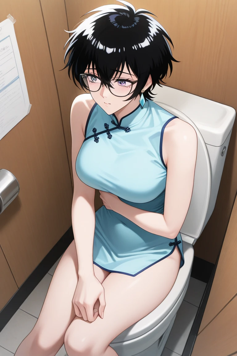 Erotic、Bedroom、naked、Glasses、A woman with a penis growing out of her crotch、semen、Sweat