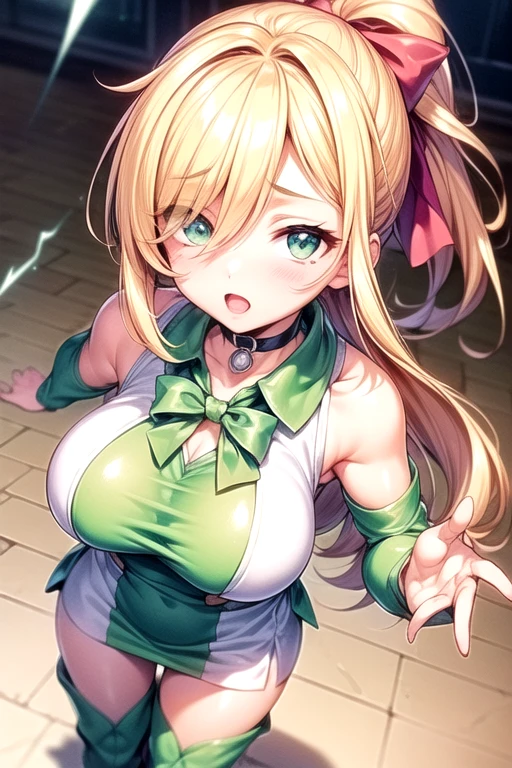 1 person,(Bathrobes),On all fours,
Blonde, choker, (Green Eyes:1.5), Long Hair, blush, blush stickers, Fluffy cleavage, clavicle, Duel Monsters, (White clothes:1.5),I'm about to get,
Home,
break (masterpiece:1.2), highest quality, High resolution, unity 8k wallpaper, (figure:0.8), (Beautiful fine details:1.6), Highly detailed face, Perfect lighting, Highly detailed CG, (Perfect hands, Perfect Anatomy)