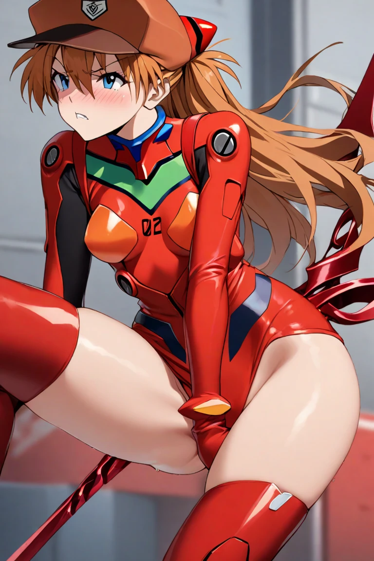 (Surreal), (High resolution), (In 8K), (Detailed), (Best illustrations), (Highest quality), (Super detailed), (masterpiece), (nude), (topless), (Bottomless:1.2), (evening),
(One girl), (Sweat), (trembling:1.2), (Steaming body:1.4), (Heart shaped sound effect), (Drooling), (Slave trader),
(Asuka), (blue eyes), (Orange Hair), (Both sides up), (Long Hair), (Small breasts),
(bedroom), (Are standing), (Spread your legs),
((Pussy exposed:1.2)), (Pussy), (Red bodysuit), (Red pilot suit)