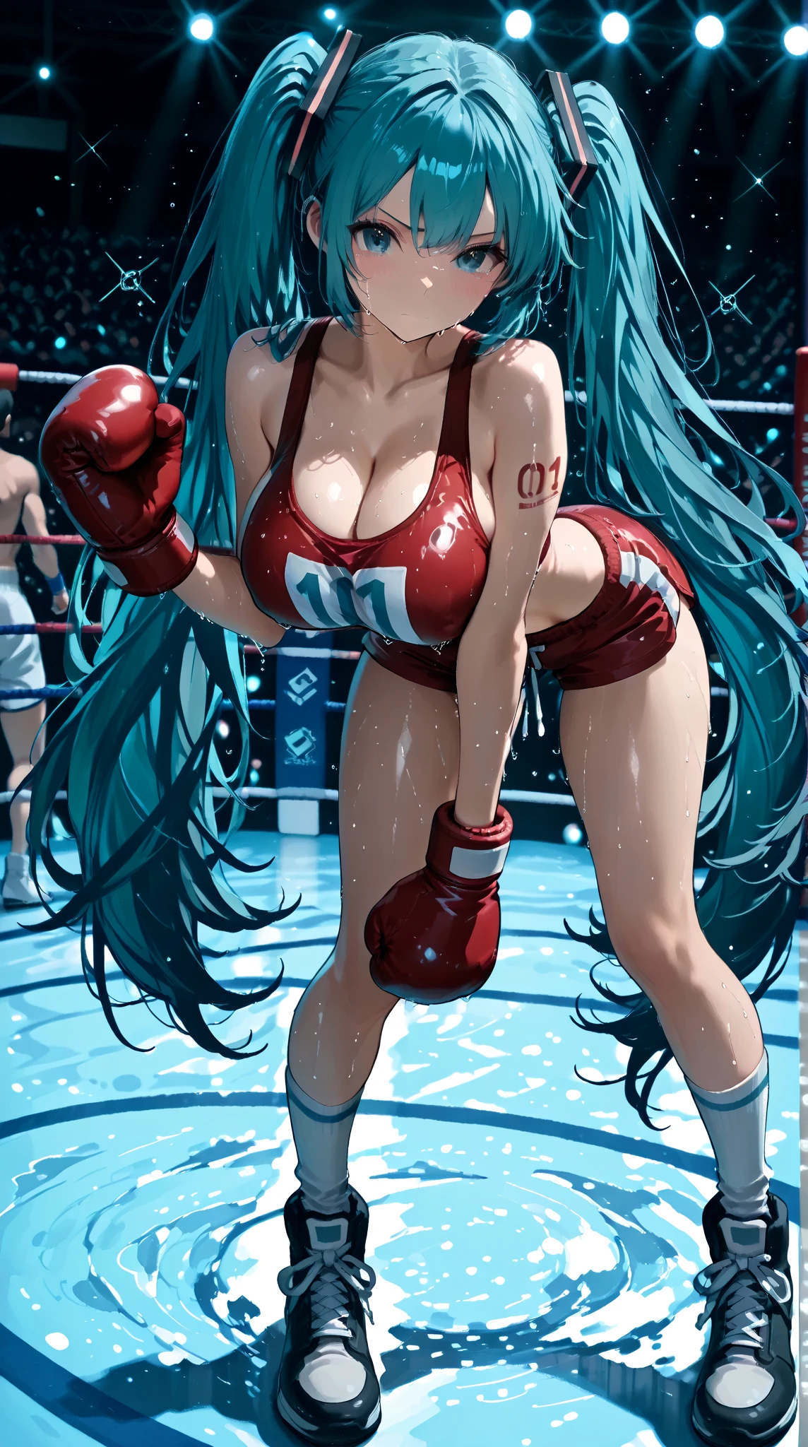 two professional female wrestler, fighting、two beauty girl、huge tit、Kawaii Girl、Longhaire、A dark-haired、Tying hair、Ring Costume、The bikini、knee boots、,girl fight, catfight、well-muscled、abdominals、full body seen、Above the ring、Playing a match、Wearing sweat、Sweaty skin、wetted skin、 face, struggle, blush,