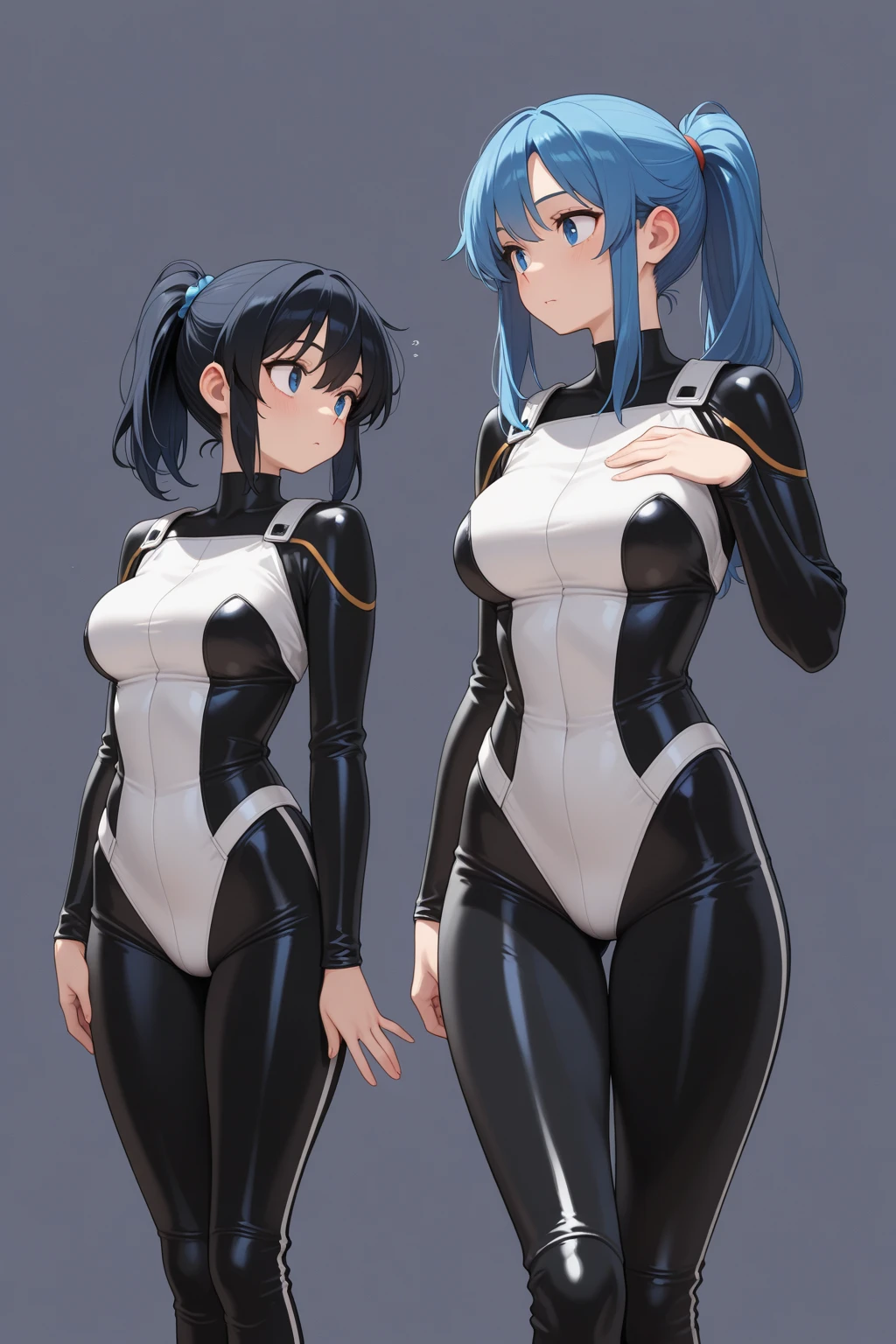 masterpiece,
high quality,
2 robot girls,
duo,
(最high quality)), ((masterpiece)), (very detailed: 1.3), 3D, {(2 girls)}, (wear dark blue old school swimsuit under armor:1.2), unarmored waist, wears a futuristic white gundam mecha,(gundam), with headgear, With V fins , armored shoulder,Equipped with armor under the armpits, Armor under the legs, dark blue old school swimsuit, Equipped with two marine thrusters on the back, Ocean thrusters are symmetrical, On the calm waters of Iceland, Multi-layered texture perfect proportions, octane rendering, Duotone lighting, Low ISO, wide aperture, White balance, Rule of thirds, Ultra HD16k, HDR (high dynamic range), ray tracing, NVIDIA RTX, super resolution, Scattered beneath the surface, PBR texturing, Post-processing, anisotropic filtering, Depth of the bounds written, maximum clarity and clarity, High efficiency subpixel, subpixel convolution, particles of light, scattered light, Tyndall effect, full body:1.5, battle pose, cute, (cute:1.2), (bob cut:1.3),Braid, black hair, thick eyebrows, light colored iris, big, shining black eyes, long eyelashes, small, pale natural lips, (Average Japanese idol face), (日本人特有のbaby face:1.3), (baby face), wide forehead:1.2, plump cheeks, small chin, looking at the viewer,focus on the eyes