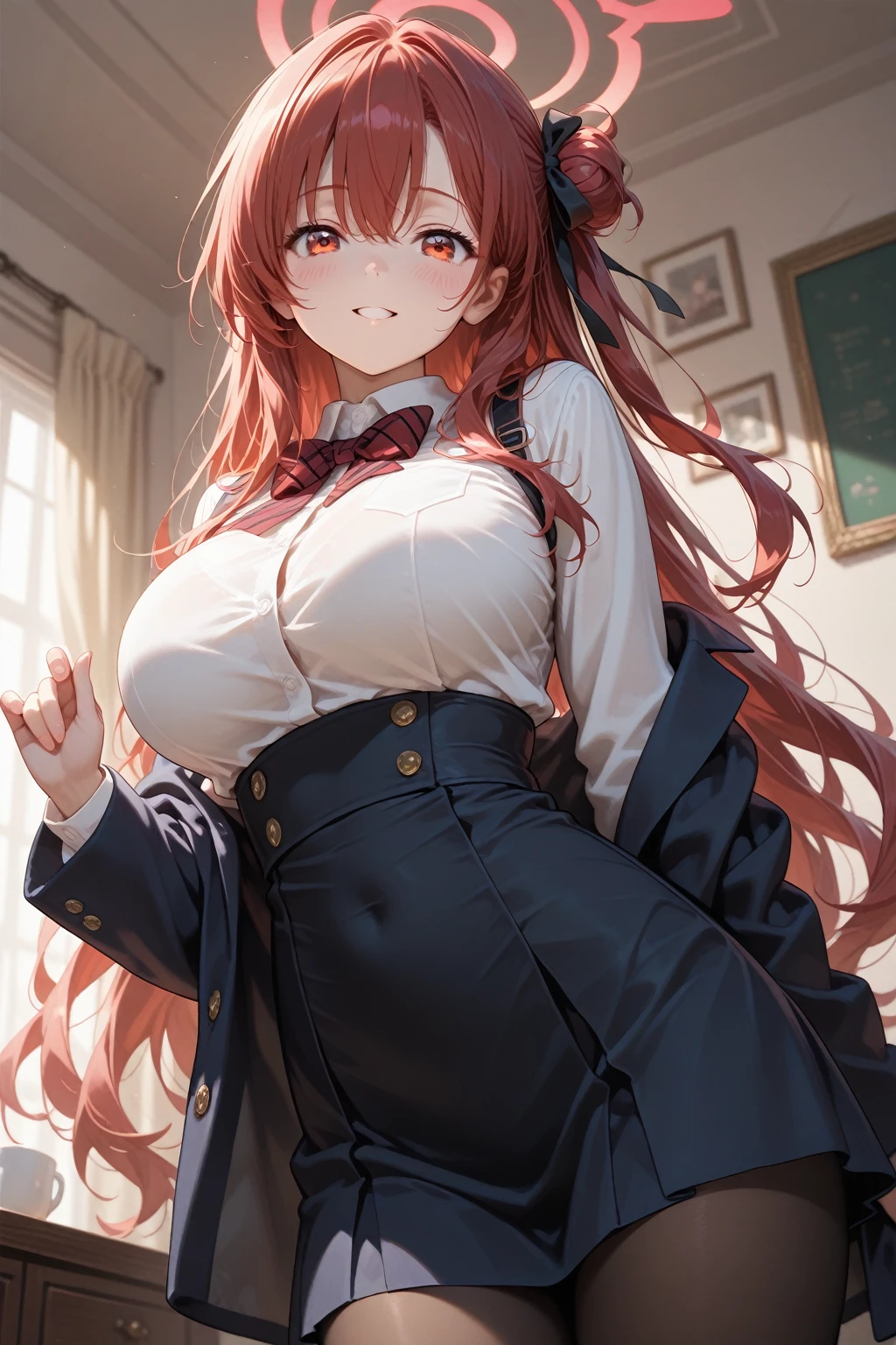 Grundlegendes Aussehen: Marin is a pretty, energetic schoolgirl with long, welligen, blonden Haaren und leuchtend rote Augen
1
11
. Sie hat eine schlanke Taille und helle Haut
2
. Her natural eye color is dark brown, but she almost always wears red contact lenses
2
.
Pose: Marin springt in die Luft, lifted up with her hands and slightly stretched back, to express dynamism and energy
6
. Her legs are slightly bent and her feet are pointing downwards, um den Eindruck eines Sprungs zu erzeugen
6
.
Kleidung: Marin wears her school uniform, the one made of a white blouse, einem kurzen, dunkelblauen Rock, einer lockeren Krawatte und kniehohen Socken besteht
14
. She often leaves the top buttons of her blouse open and wears her tie loosely, um bequem zu sein
1
.
Hintergrund: Since you want to create an image with Seaart, you can use a simple, stilisierten Hintergrund verwenden, der den Fokus auf Marin und ihre Pose legt. You can also use elements from the world of "My Dress-Up Darling" oder allgemeine Anime-Themen verwenden, um den Hintergrund interessanter zu gestalten.
To make the image as accurate as possible, empfehle ich Ihnen, sich auf offizielle Bilder, Szenen aus dem Anime und Fan-Artworks zu beziehen, to get a feel for Marin's look and style