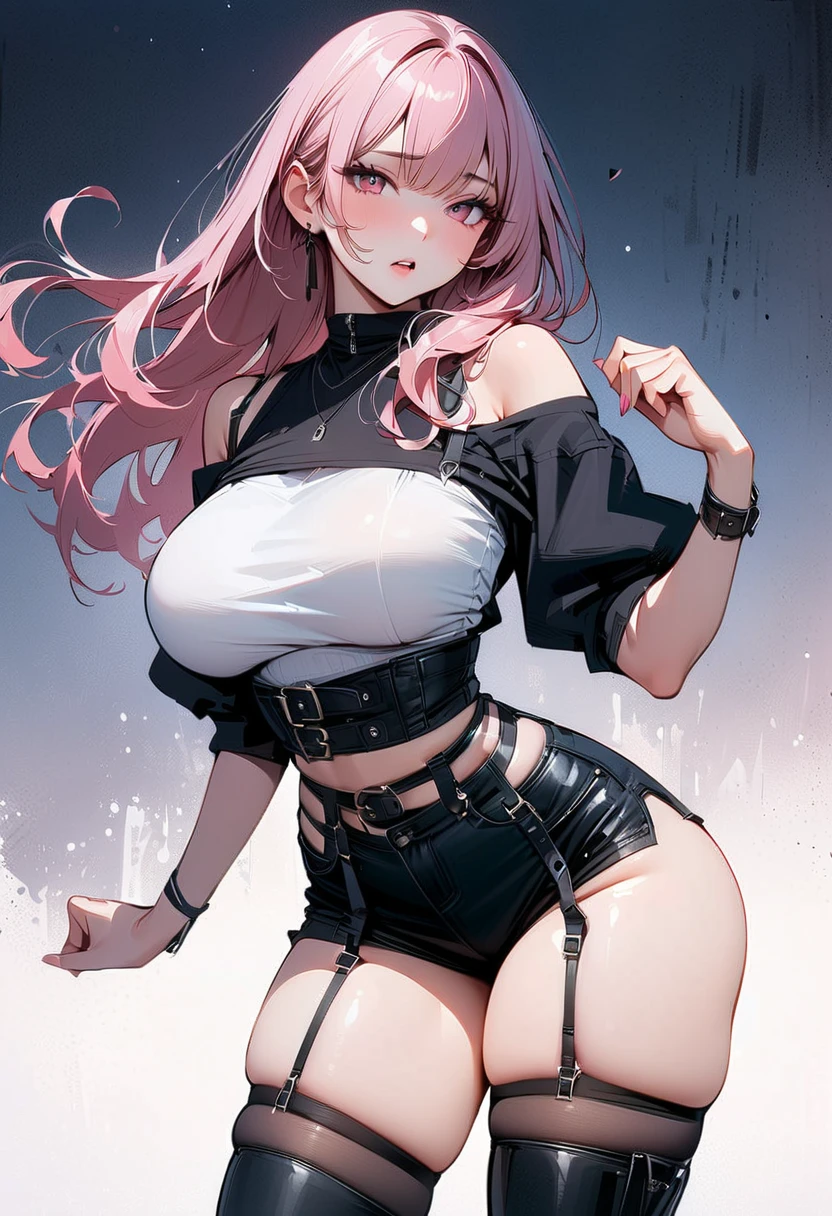 A cyberpunk girl with long two-side-up hairstyles,big tits,large thigh,colorful hair, vivid and detailed eyes, extremely high-resolution, masterpiece, high-saturation, very detailed, complex and fine details, highly realistic and detailed, dynamic angle, neon light source, futuristic city, wearing a hoodie, denim shorts, boots, thigh-high socks, wind blowing, dynamic pose, fighting game style, high-sense
