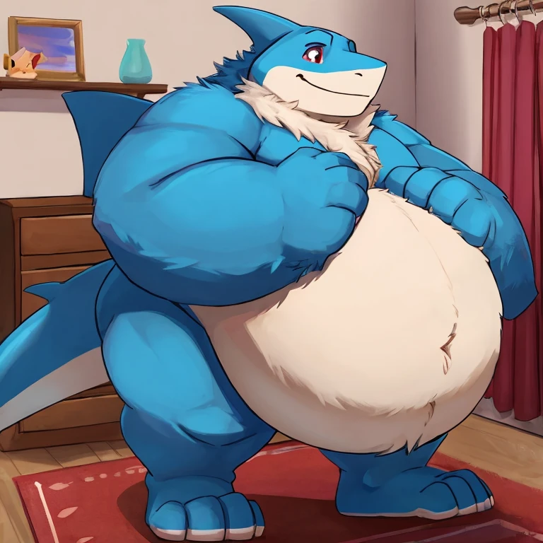 Solo, male, (((feraligatr, pokémon, alligator))), standing, alleyway, plants, golden hour, smirking, rape face, (((muscular, buff, strong, giant))), slightly chubby, boxer briefs, big bulge, by bebebebebe