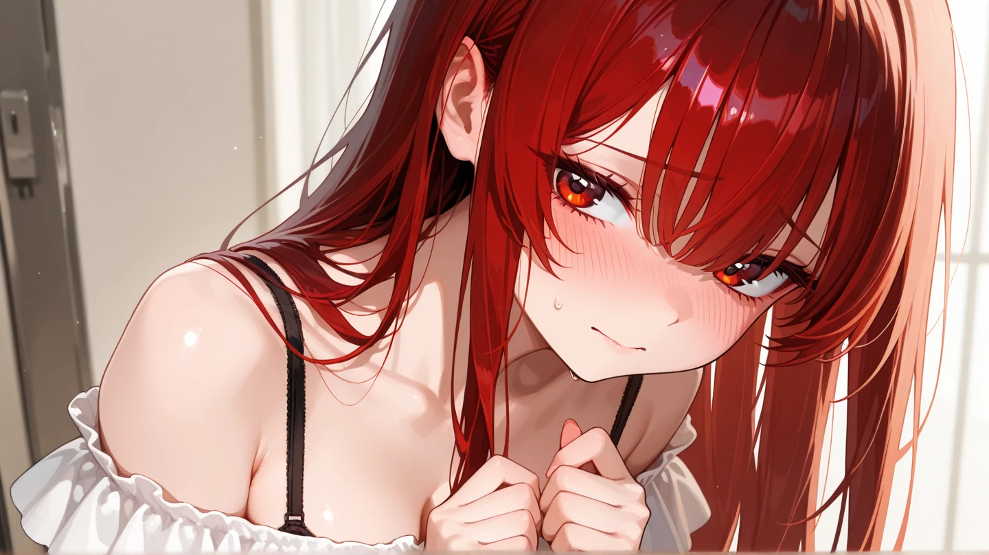 (masterpiece:1.2), Redhead,ponytail,Blue Ribbon,waitress,(Anna Millers:1.5),Red High Heels,White Background, Cute face, (Red eyes:1.5), Perfect body (Large Breasts:1.3), Red Shoes, Hair Ribbon, Highest quality, High resolution, unity 8k wallpaper, (figure:0.8), (Beautiful details in the eyes:1.6), Highly detailed face, Perfect lighting, Highly detailed CGI, (White Background:1.5), I don't have anything in my hands, One girl, whole body