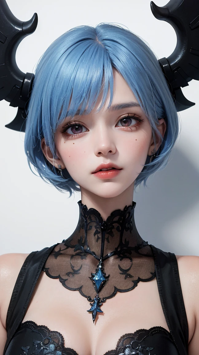 Masterpiece, Best Quality, 8K, Detailed Skin Texture, Detailed Cloth Texture, Beautiful Detail Face, Intricate Detail, Ultra Detailed, Portrait of Rei Ayanami, Blue Hair, Red Eyes, Head Tilt, No Background