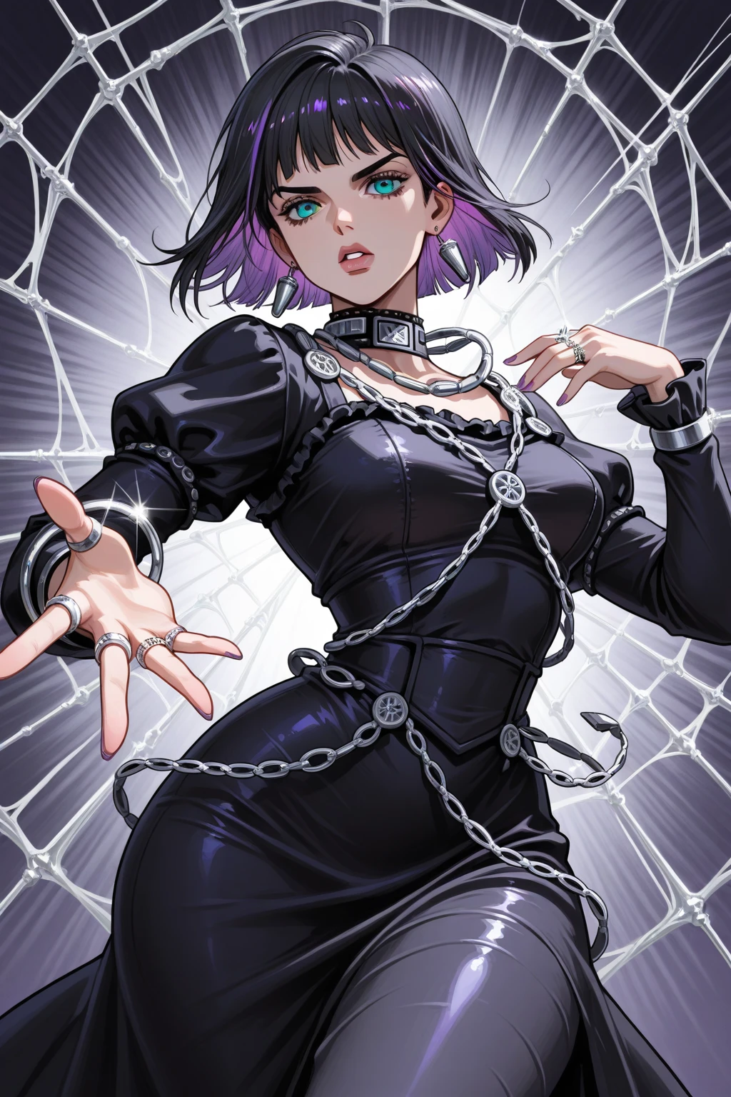 woman entangled in the spider's web, restrained,