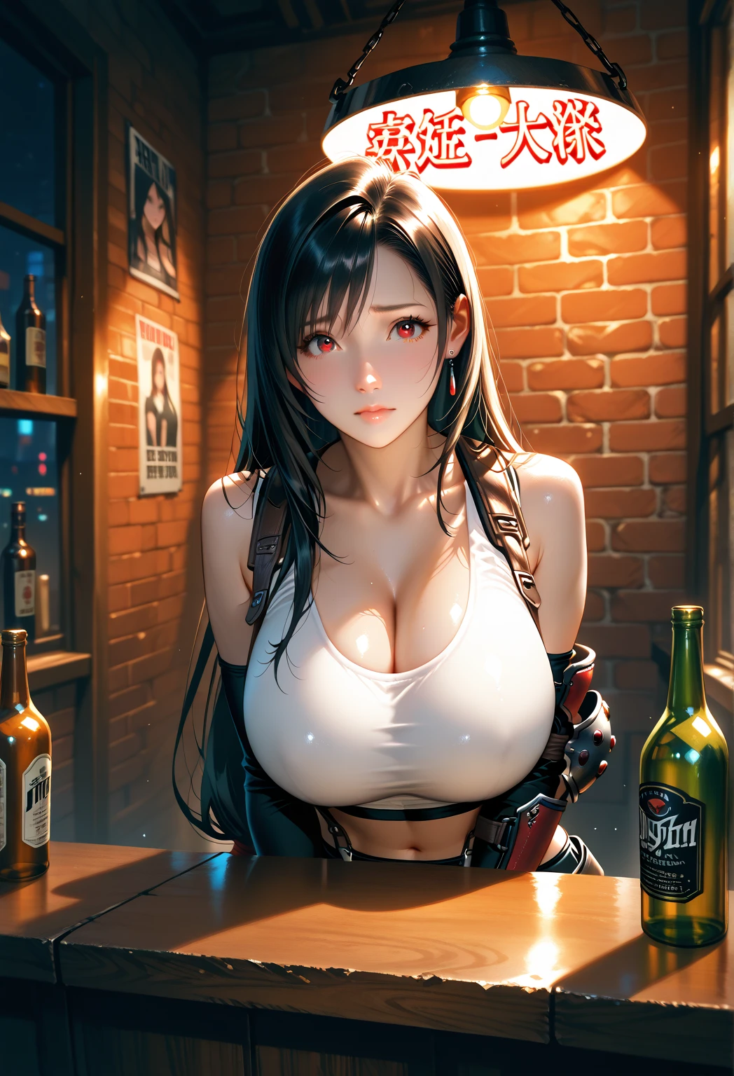 Working in a bar at night、Tifa Lockhart High leg cut outfit Large Breasts Big penis attractive vagina Having sex