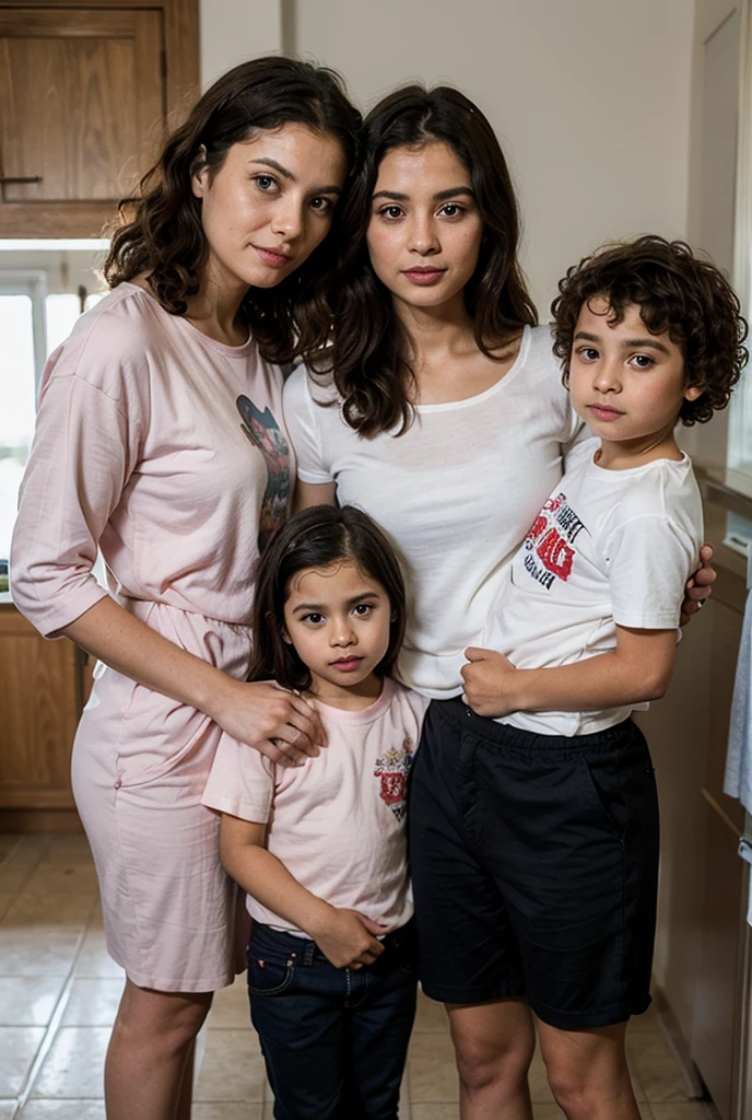 Mother and son and daughter. Revealing clothes. . Big lips cute feminine boy