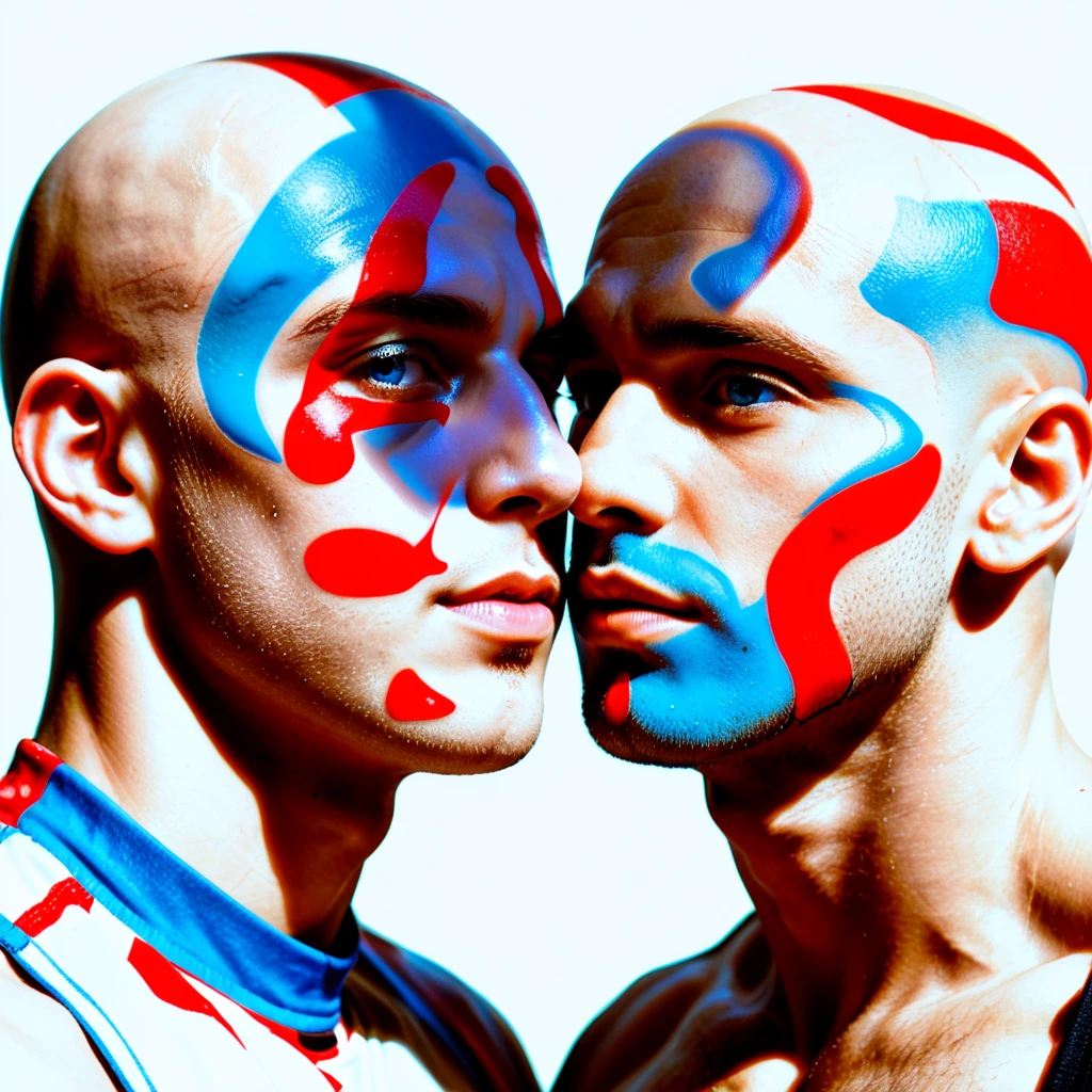 surrealist illustration of, two (muscular:0.4) 35yo men, duo, (impossible, painting, homoerotic, vivid colours, weird, experimental), (cubism:0.3),