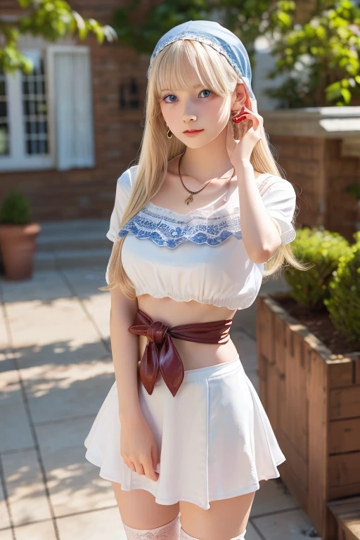 ((Pre-teen)), beautiful girl, model body, freckles on face, crying, Big blue eyes, small breasts, long legs, big hoop earrings, micro blouse, pleated skirt, Strawberry panties, black tights , shot from below, very white skin, long hair, wavy hair, blonde hair, Cabin in the woods, photorealistic, Indirect lighting, volumetric light, ray tracing, hyper-detailed, best quality, ultra-high resolution, HDR, 8k