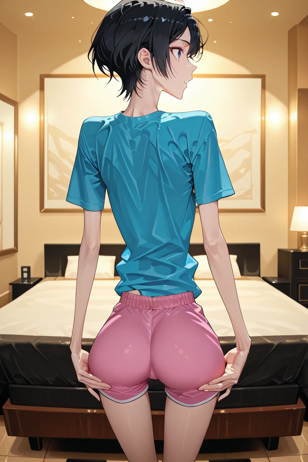 PAN, 1 girl, work of art, (best qualityer, perfect detailed), chestnut hair, short pants, waist belt, jeans, eyes browns, giorno, jeans, hinterland, camisa cropped |, gasping, breastsout, medium breastsout, huge ass, coque Sexy, gross cochas, sitting down, sticking out ass, mini panties, crotch wet, ((Sex, positive cowgirl, enjoying))