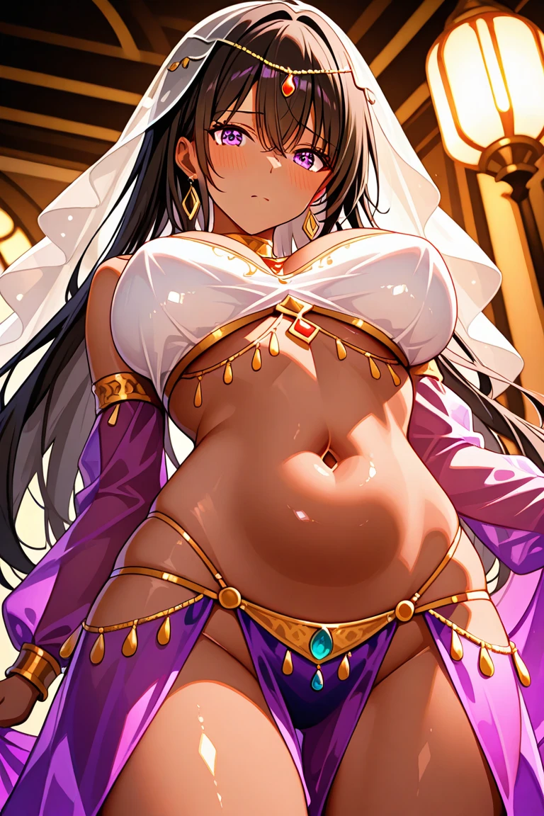 1girl, feminine and girly, thong, background, blush, see-through belly dancer outfit, big butt, belly dancer, innocent and cute girl, the girl is about 20 years old, butt, dancing, arabic harem, see-through silk, gold jewelry, (see-through silk clothes), arabic harem interior, long hair, motion lines, see-through top, arabic harem interior, pert ass, huge ass, (large breasts), wide hips, indoors, nipples, arabic harem interior, spread legs, pert ass, big ass, lying on harem pillows, presenting anus, hot breath, steaming breath, aftersex, cum in anus, cum in pussy, cum on stomach, cum on breasts, exhausted, disheveled, detailed dark harem room, after rape, sad, (sweat), cum everywhere, transparent veil,