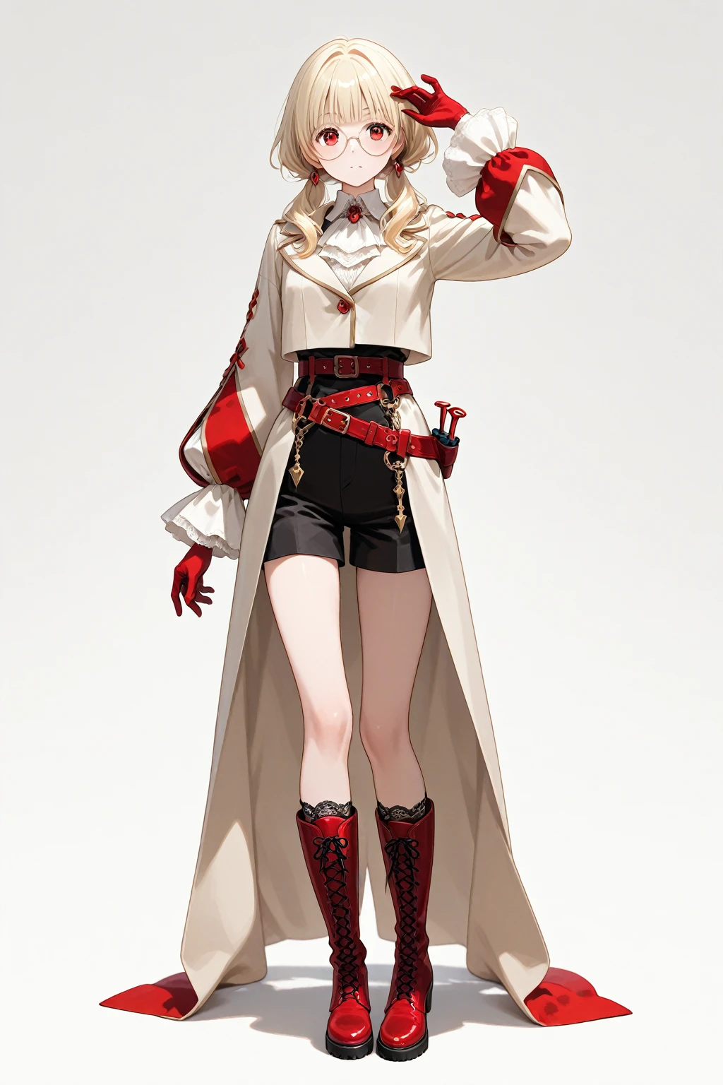 masterpiece, best quality, edelgard_hopes, hair ribbon, hair ornament, armor, red cape, armored skirt, black gloves, armored legwear, looking at viewer, smile, indoors, royal ceremony, peeing self, have to pee, peeing, puddle of urine,