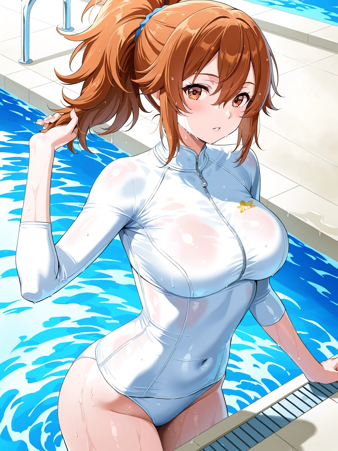 ((masterpiece, best quality;1.3)), ultra detailed, detailed background, 1girl, solo, smile,   bodysuit,ochaco uraraka, looking at viewer, large breast,pink suits,, ((completely nude)), ((breasts and areolas exposed)), ((vagina and clitoris and vulva exposed)),
school background, zero gravity,realistic, galaxy, space, flying