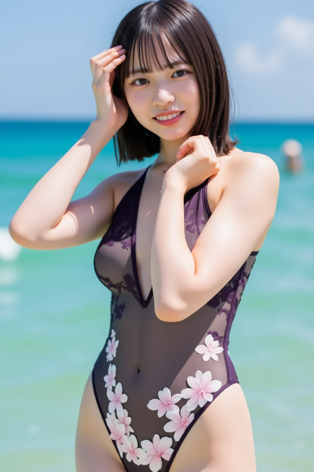 wearing black underwear,Perfect body,black slime shapeshifter,beach、seaside,