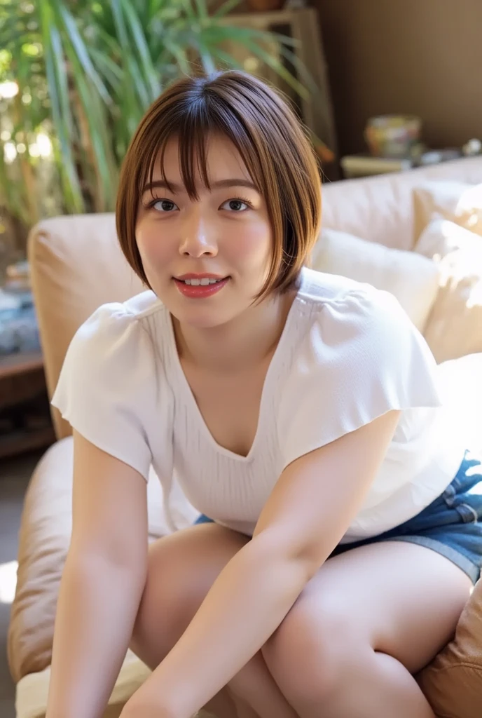 mulher sorridente sentada em uma cadeira com uma camisa verde clara, dark green pants, centro de imagem, sentado em uma mesa, f8k.