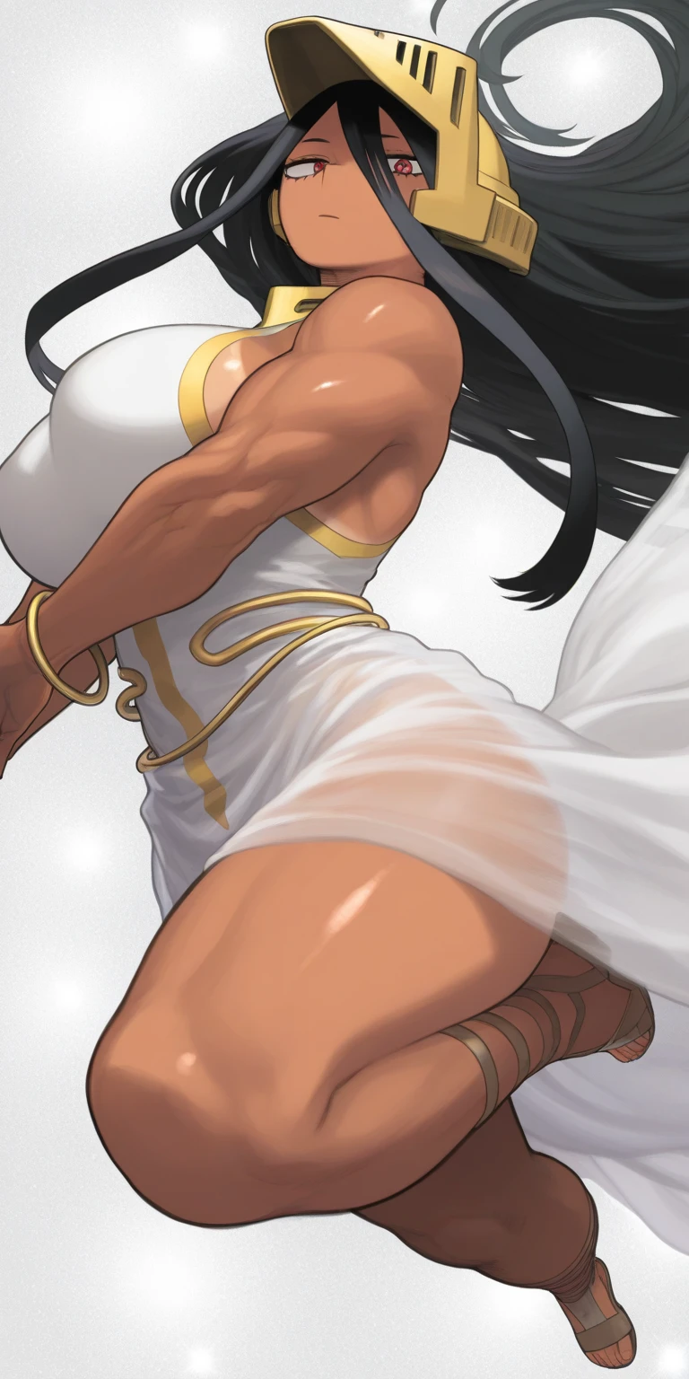 (((masterpiece,high resolution,best quality))), 1girl, solo,wine bottle,bare legs, large breasts, lying, on back, petals, looking at viewer, armpits, open mouth, solo, blush, wet clothes, heart, arms up, wet, bed sheet, origin, 1girl, red cape, boots, gloves, epaulettes, black corset, corset, black gloves, :d, black skirt, Pirotess, (yellow eyes), white hair, silver hair, very long hair, straight hair, solo, adult woman, tall, slightly muscular, large breasted, cleavage, constricted waist, Toned body, slight abs, thin dark skin, pointy ears, lipstick, makeup, black eyeshadow, circlet, white short dress, jewelry, bracelet, white gloves, thigh boots
