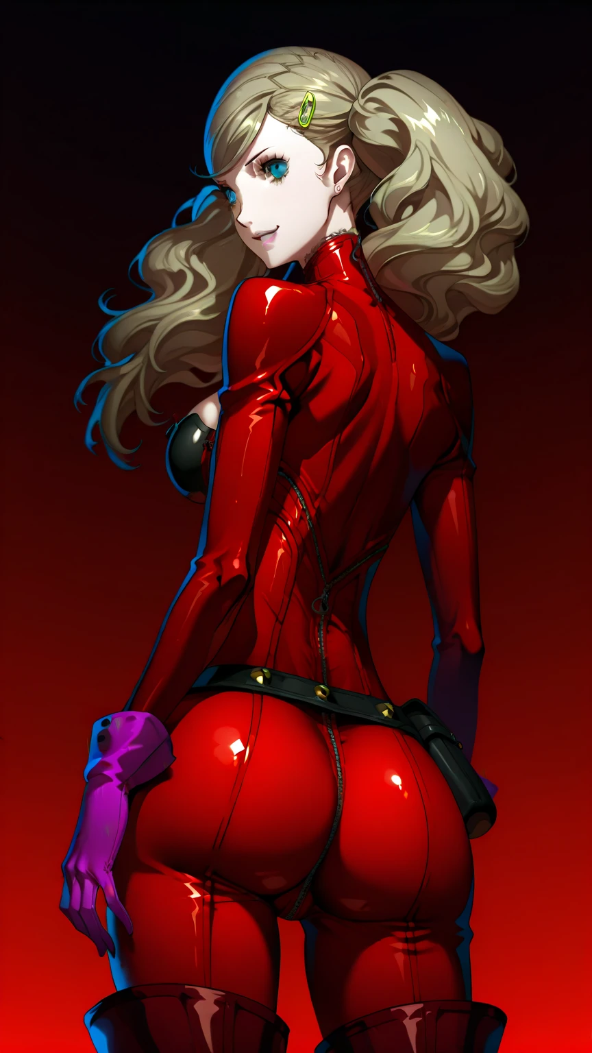 ((Master quality, 8K, masterpiece:1.3, ultra-detailed, high resolution, RAW Photos, detailed Realistic background, cinematic lighting)), Actual, Realistic, photo, HDR, BREAK, detailed eyes, perfect anatomy, perfect hands, perfect legs, BREAK, One person alone, dsann(persona 5), beautiful face, (Sitting and posing sexy, ), blonde twin pigtails hair, ( Round and Stacked Breasts ), Cleavage, Slim waist, smile:1.5, Sweat-soaked skin, BREAK, wearing( dspanther, red latex bodysuit, ), , Graffiti art, BREAK, ( Random Angle, full-body, ), dynamic angle, , outdoor, City of night