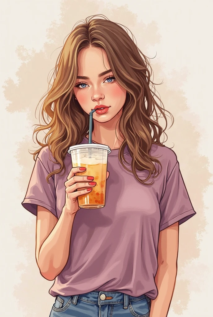 Woman, brunette big hair, curled hair, holding a glass of drink. blue clothing, PICTURE REALISTIC, 4k full hd, extremely lifelike