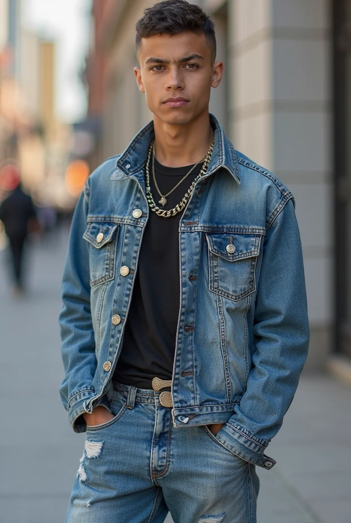 Mauritius male 18 year old, shirtless, neat dreadlock braids in (short pony tail:1.2), masculine, thug, ghetto gangsta, muscular, osirisd3, vpl, baggy jeans, street background, 8k uhd, dslr, soft lighting, high quality, film grain, Fujifilm XT3