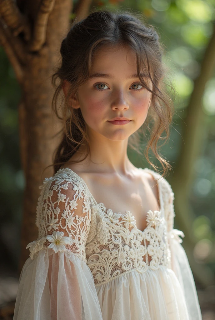 Tight micro dress white and gold color,beautiful teenager, ( Best Quality, Ultra realistic image) 7 year old girl, small breasts, blue eyes,,smile,,