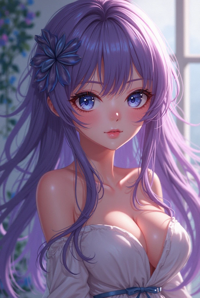 Best Quality,High resolution,8k,(plain white background, no patterns, no textures, just a plain white background:1.3),Masterpiece:1.2),beautiful girl,Big Breasts,(Shiny purple hair:1.3),(bob cut:1.2),Beautiful purple eyes,kimono,Western Rock,Japanese Gothic,Absolute area,Gentle look,A refreshing look,smile,Best quality,Best Quality,Aesthetic and aesthetic:1.2,Best details((Super detailed))(High-definition CG illustrations),Slender body,smile,blush,cute,Scrounge,Looking up,Being spoiled,wariza