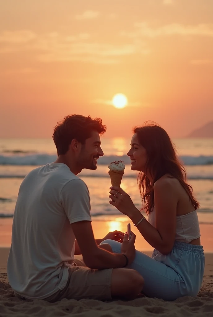 Realistic Man and Girlfriend 25-35 years old, in Maceió Brazil eating acai in a bowl , ultra HD, high qualiy, best qualityer, high resolution, 8k, 16K