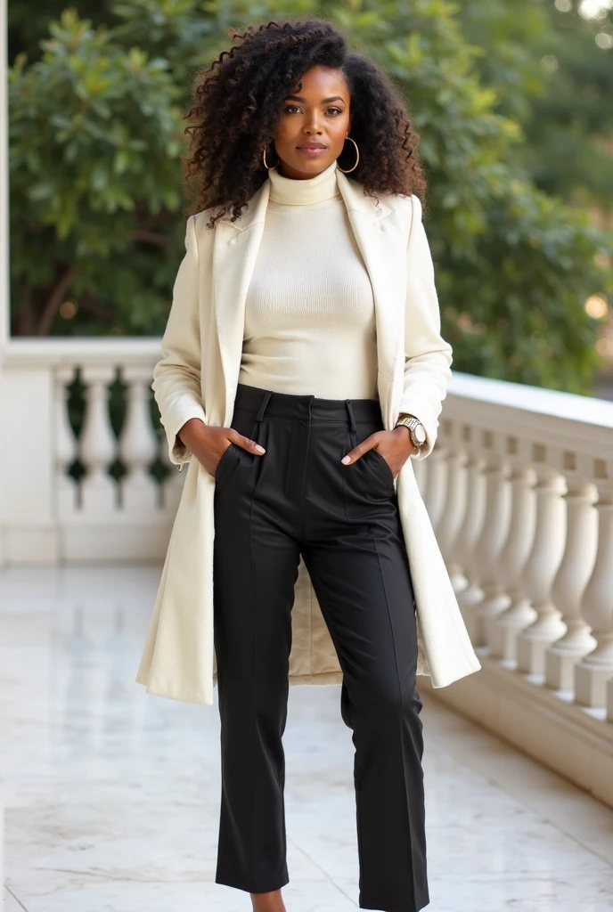 (medium full shot) of (regal young woman from the tudor era), south african, dark skin, hazel eyes, slender build, extra long blonde afro hair, wearing a black fitted jerkin with stylish accents, knee-length breeches, simple flats with stylish design, subtle eyeshadow, signet ring, jeweled belt, set in the tudor era, in a historic village, with stone buildings, ancient trees, narrow alleys, a sense of timelessness, woman smiling, Masterpiece,best quality, photo, realistic, very aesthetic, detailed face,