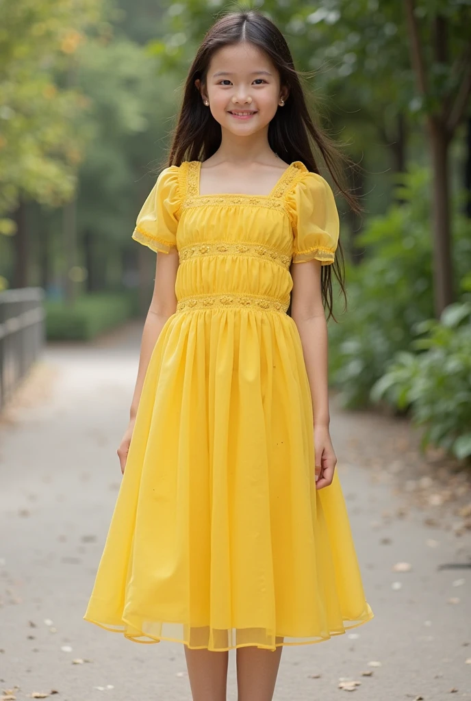 Fashion photography of children, yellow plaid dress, strong sense of design, middle ground, 8-year-old girl, little girl from England, shoulder-length hair, hair accessories, delicate skin, cute and lively, simple background, high texture, backlight, studio professional lighting