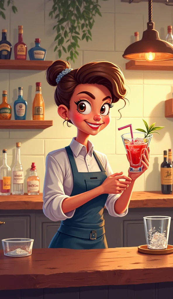 barista, with several arms , with various bar utensils , preparado drinks , mudle drink, Boston shake, mixing glass, jigger, strainer, beverage bottle