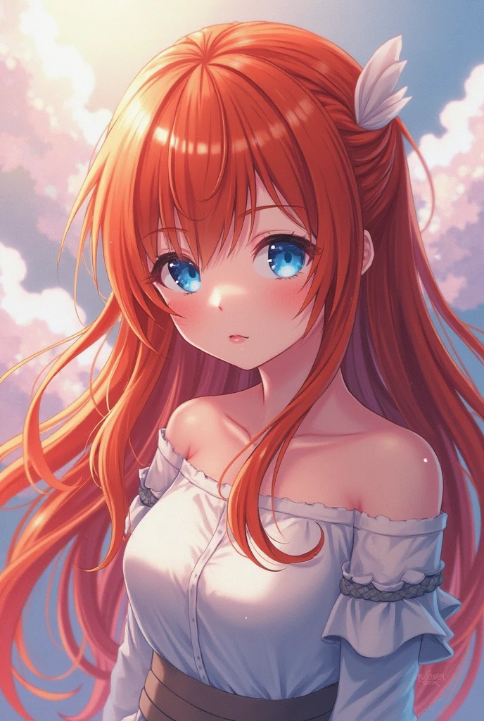 Beautiful Angel girl anime, Red hair, eye blue , Cute, 