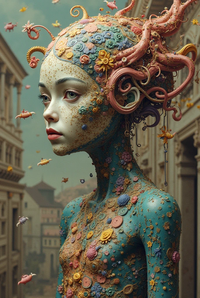 Wantz monster design,intriguing,High color saturation,swirles,Hyper-realistic, Ultra-detailed,Ultra-stereoscopic,MuCoi,Drip style - paint - 1900,tentaculata,round eye,Digital art by Ray Caesar and Hannah Hch and Stephen Burrows, A beautiful young woman in action pose, centered in frame, Wide shot, Lively breasts, Mask, Pop surrealism, neo-dada, Spectacular, spectacle, Masterpiece, Private collection, Featured collections, behans, a 3D render, Cracked clay, Gothic, Bright colors, Supersaturation, Depth, spirals, fibonacci sequence, shells, Flowers, gear wheel, tunnel, surreal environment, Fractal geometry, game assets, City scene, Modern makeup, Long eyelashes, Rain drops, Chiffon dress, Rococo, bangle, Punk rock, Subversive art, Dirty, Dirt, Skiff, Mid-cut jeans, Specular highlights, Pondering, ambient occlusion render, Detailed, Parade Square, ((isoline)), armature, Detailed, elaborate, complex, Desert, Mountains, Cart, The Car, Stormy sky, Moonlight