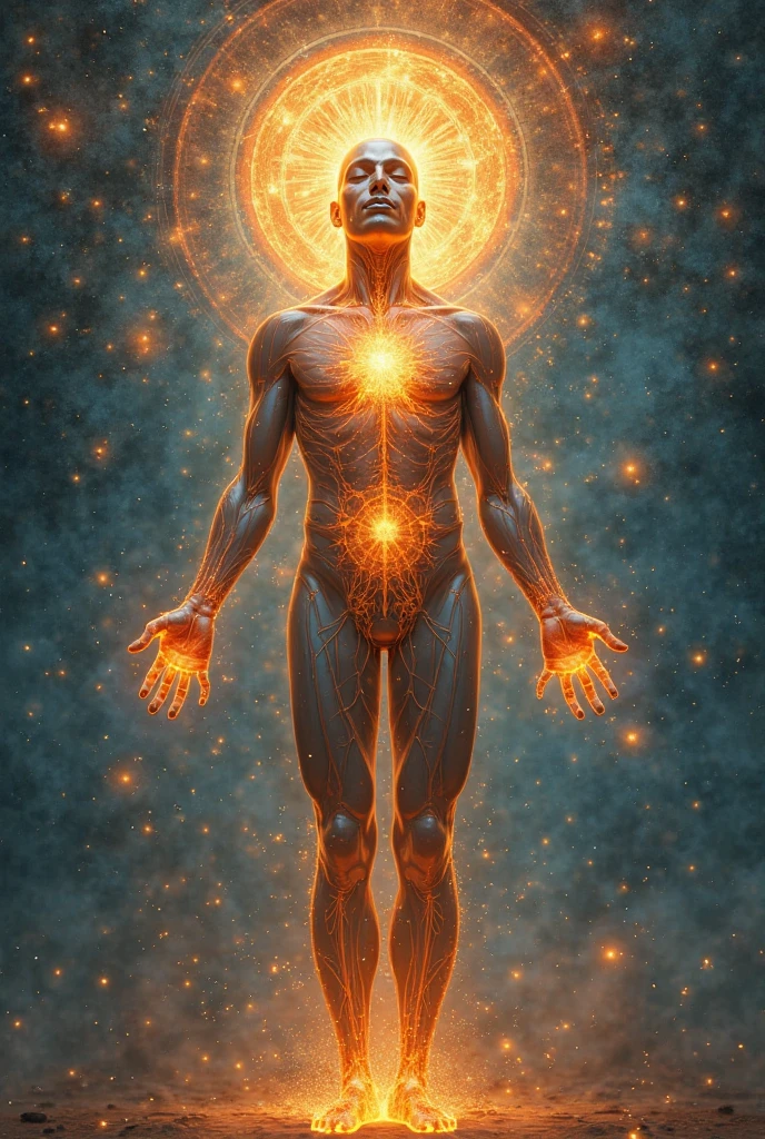 Mysterious man astral body in the middle of the universe, Eteric atmosphere, Aurico