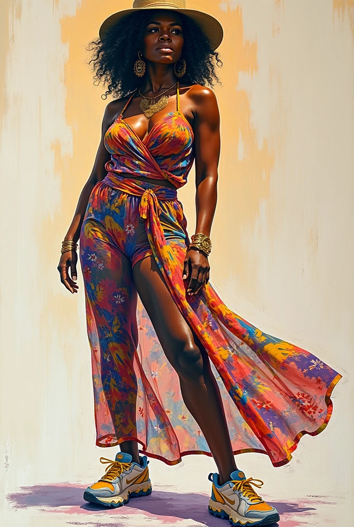 fashion sketch drawing, black skin woman, front and back