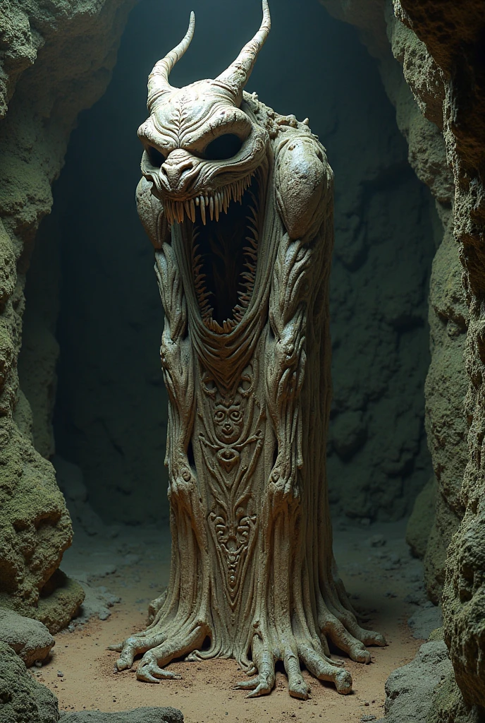(extremadamente detallado, obra maestra, La mejor calidad), Estilo oscuro, intense illumination, rostro con arrugas, lengua larga, tentacle, deforme, monstruoso, interior de una piscina de agua verdosa, imagen submarina, alien con Colmillos finos, pico de pulpo amenazante. manchas de tinta. Rococo composition. Luz de caravaggio