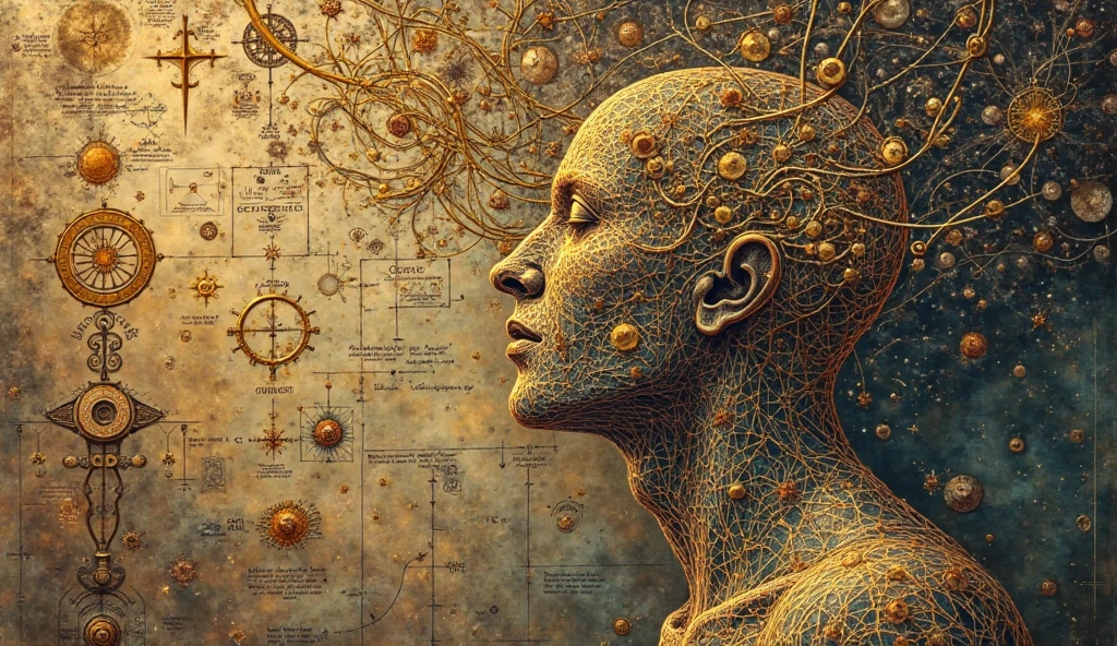 ral-frctlgmtry, a young man on acid realizing that all matter is merely energy condensed to a slow vibration, that we are all one consciousness experiencing itself subjectively, there is no such thing as death, life is only a dream, and we are the imagination of ourselves, <lora:ral-frctlgmtry-sdxl:1>