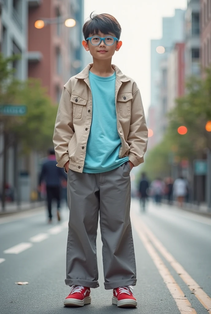 A boy 14 years old at Singapore landmark