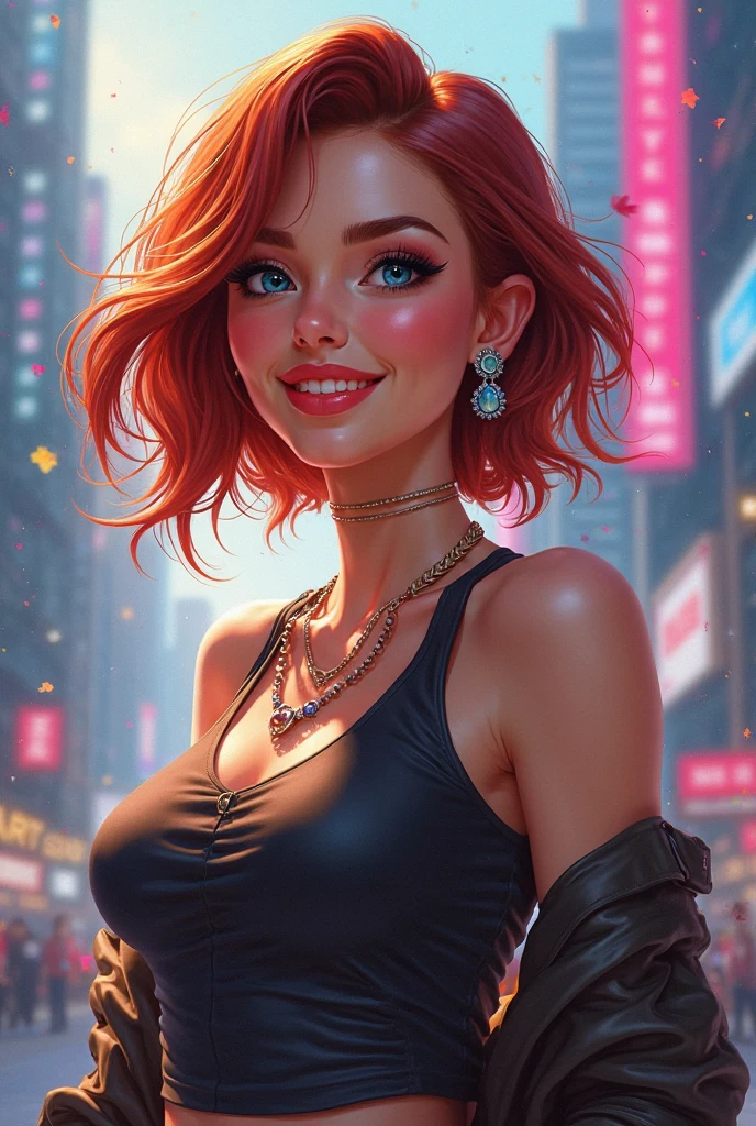 ((Singing in jazz club)).(sultry eyes, flirty smile:1.2).(ultra realistic illustration:1.3).Sexy 23yo French woman, dyed red hair, green eyes. fit, natural perky breasts, perfect round ass, (suntan). (bangs, long hair:0.8), red lipstick, mascara, nail polish, red dress, pumps. Masterpiece, best quality,(highly detailed:1.2),(detailed face and eyes:1.2), 8k wallpaper, depth of field, natural lighting. core shadows, high contrast, bokeh.(rule of thirds), cinematic, atmospheric, contrast, intricate,