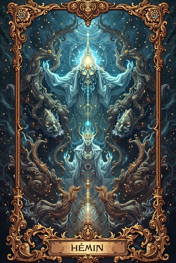 An association of parabolic biomechanical satanic humanoid Gods whos bodies are made from the entire cosmos are gathered together in contemplation of the whole of all, style HR Giger and Dan Seagrave, intricate iridescent patterns and details, horror art, dark colors