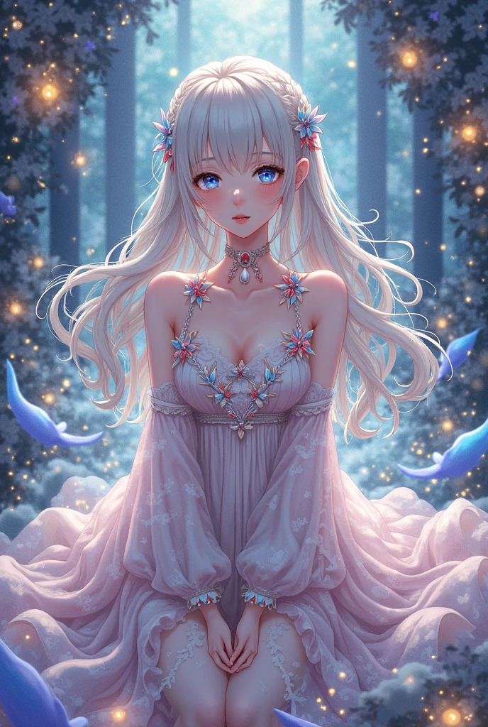 Anime styled girl with white crystal hair