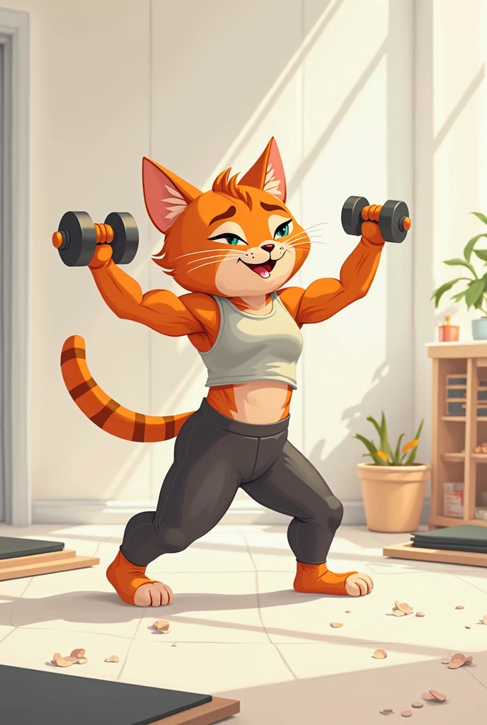 fit blonde cat, 3d art style, letters floating spelling ROCÍO, gym clothes, crossfit