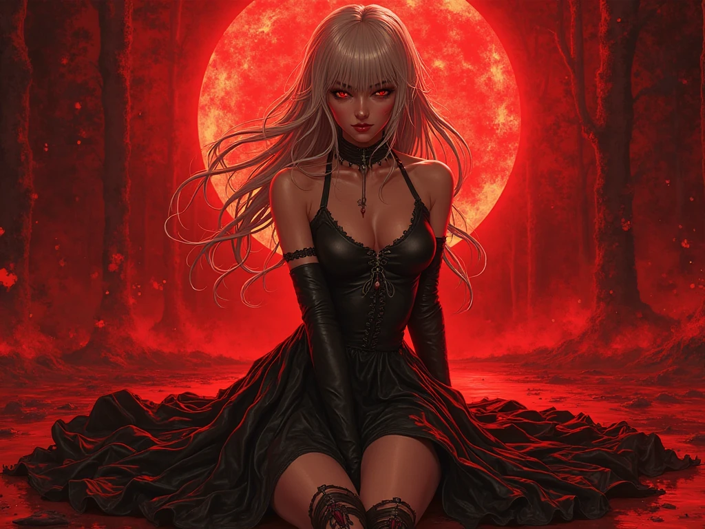 1girl!!! (solo), straight hair, long hair, light white hair, big breasts, small size, green eyes, very fair skin, serious face, nude, full body, Lying, lot of cum on sex, night, blood moon, dark cave, very sexy body, detailed face, highly detailed, 8k, best quality, masterpiece, vibrant colors, digital art, concept art