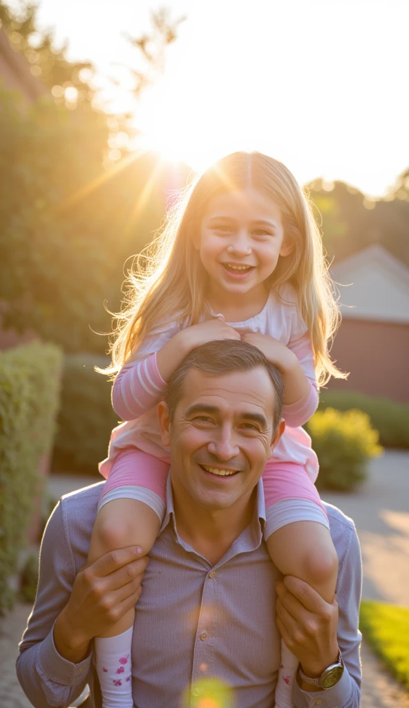 there is a naughty man holding a young boy on his shoulders, father with , affectionate fatherly broad forehead, On a sunny day, Rapier, photoshot, shutter, Title, with a child, having a lot of fun, , mixed art, still photo, dad, imagem de Rapier, naughty man, Family friendly, photoshot tirada, set photo, high quality upload
