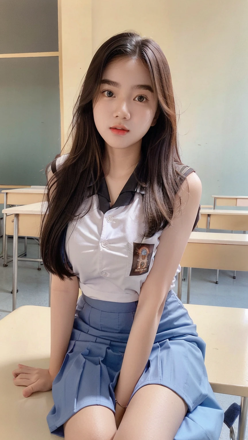 (1 girl), (sexy look:1.5), (flat chest:1.3), (very detailed目, very detailed顔), (超realistic, High resolution), (highest quality:1.4), (hyper quality), realistic skin texture, RAW photo, (realistic, Photoreal:1.37), very detailed, professional photography, (school uniform, pleated skirt:1.3), (look at me), (School, classroom), ((Meet me face to face:1.4)), (from below:1.3), realistic private parts, lace panties, Japanese high school girl、超highest quality、masterpiece、超High resolution、Depth of written boundary、(Photoreal:1.4)、(Award-winning photo、信じられないほどのmasterpiece:1.3) 、RAW photography、golden ratio、Highly detailed CG Unity 8k wallpaper、detailed and complex、original、High resolution、RAW photo、(perfect body shape)、detailed and complex、Digital single-lens reflex camera、soft writing、(background person blur:1.1)、Sigma 85mmF/1.4、50mm Lenac lighting、nffsw、hyper real、color grade, Rear view,from below:1.3), (((hold the hem of her skirt, she spreads her legs and shows off her real pussy.:1.4))), (vagina)、spread your legs、Lying、On my back、penis、cum in pussy、(focus on girl)