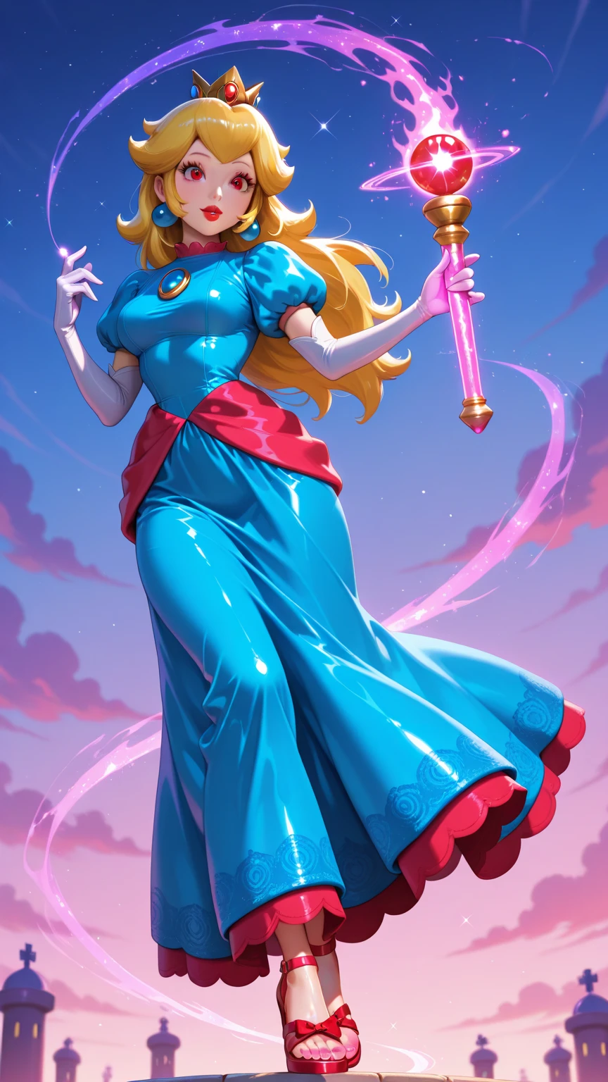 Person (High Elf Colossal Goddess), Clothing (wearing rainbow-colored gloves), Depiction (Upper body of a person sitting on a throne in outer space), Image quality (4K, Golden Ratio)