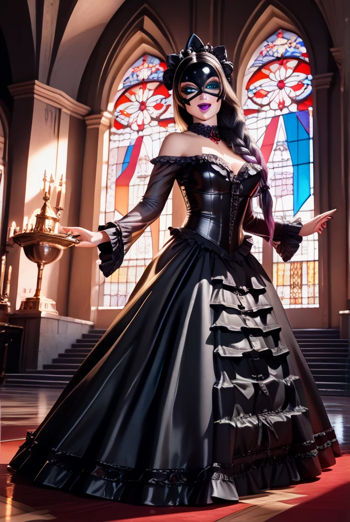 32:32
Wedding day, dark Church of black flowers, bride red hair, heavy makeup, eyelashes, red lipstick, crystal blue eyes, high detail black wedding dress, sexy breasts, standing fool body, black roses in hand, waiting for the groom , high details wedding dress, Ultra-detailed bride dress, luxury wedding dress with darkvtone and bloody flower texture, 4k
