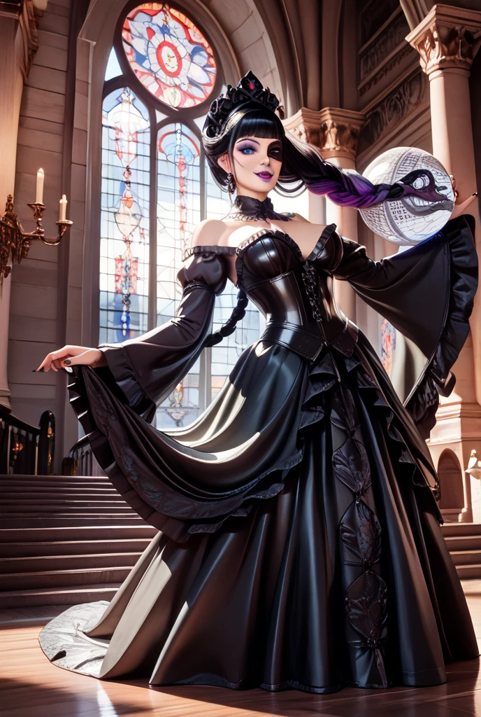 princess majestic woman with purple hair and black dress
