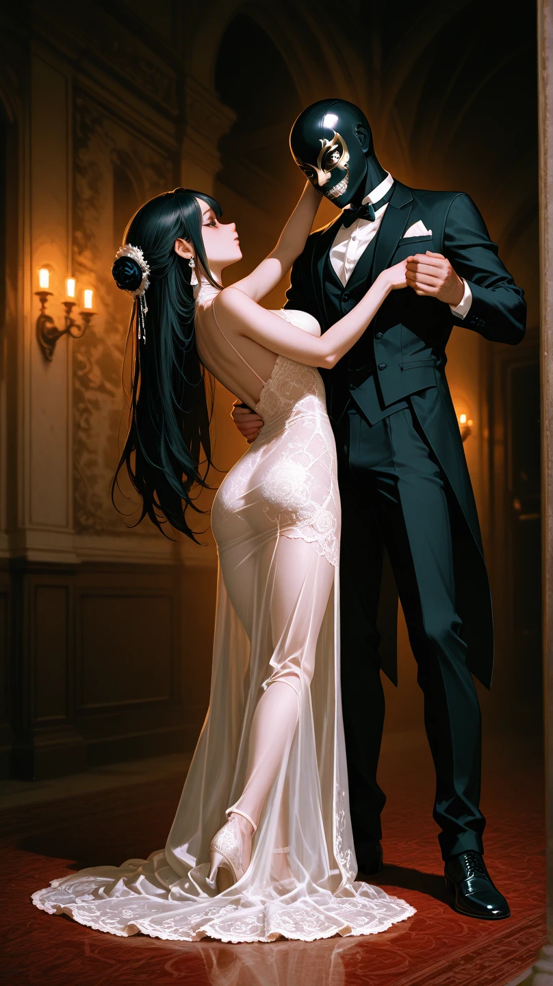 man and woman dance in a room with beams of light behind them, in the style of clayton crain, graceful balance --ar 2:3 --q 2 --v 5.1